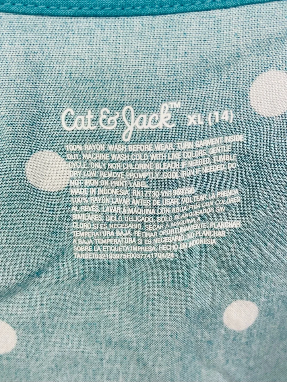 NWT Cat & Jack Teal Polka Dot spaghetti strap Kids Casual Dress size XL 14